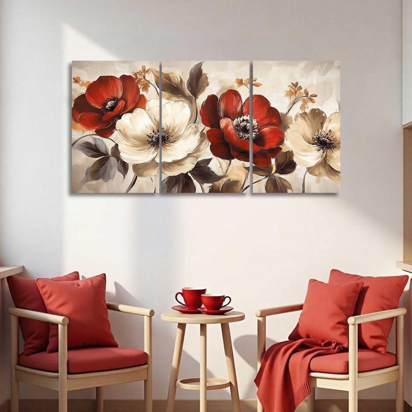 YMXDYMJSW Red Poppy Canvas Wall Art 3 Pieces Poppies Flower Picture Abstract Red and Brown Floral Painting Prints Vintage Blooming Poppies Poster for Bathroom Decor (Brown, (11" x 14" x 3PCS))