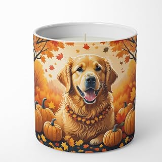 Caroline's Treasures DAC1049CDL Golden Retriever Fall Decorative Soy Candle Nature Soy Wax Essential Oil Home Decor Ideal for Bedroom Kitchen Bath Office Gift, 10 oz