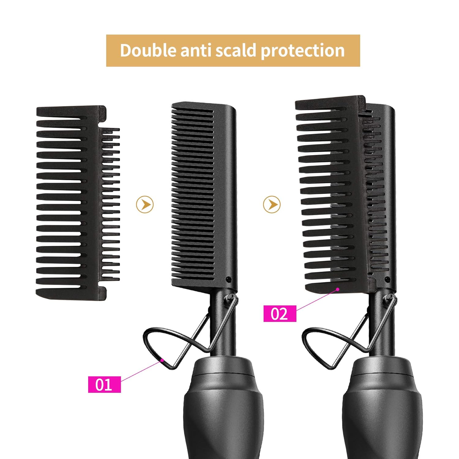 Hot Comb Hair Straightener Pressing Combs - Ceramic Electric Straightening Comb, Curling Iron for Natural Black Beard Wigs Holiday Gift - Black 5 In1 - Image 5