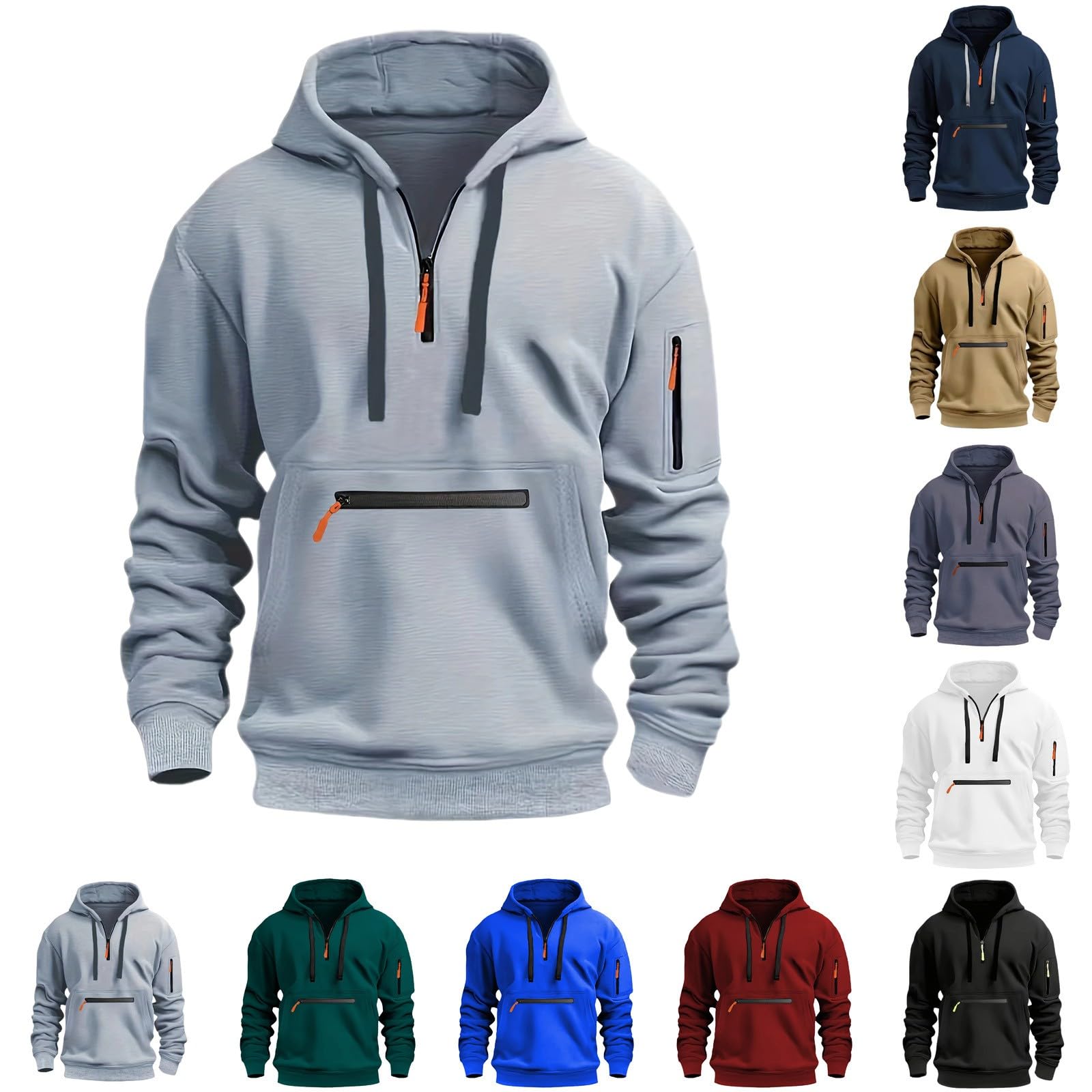 Tactical Hoodies For Men Quarter Zip Pullover Vintage Workout Hoodies With Pockets Milita…