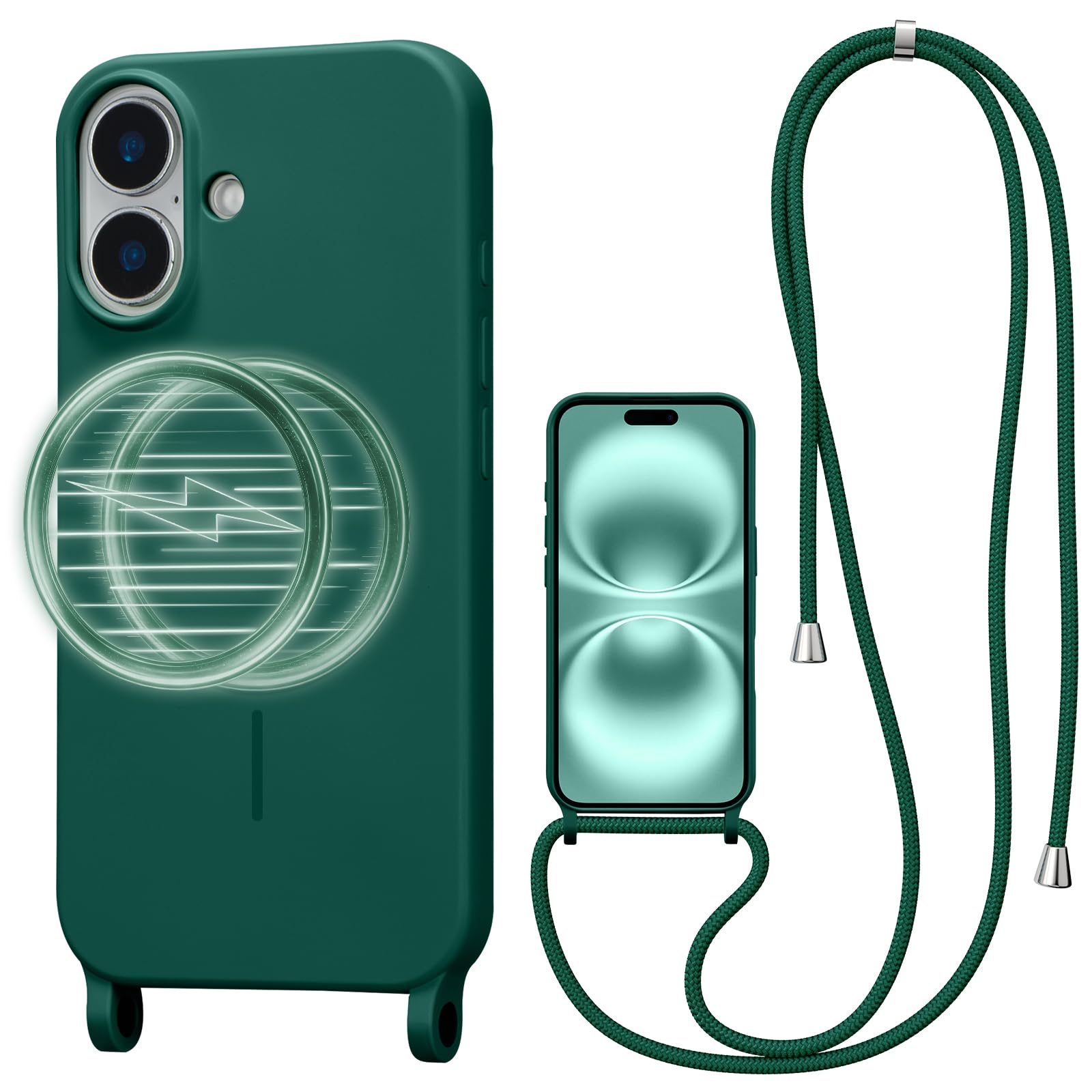 Magnetic Crossbody Case for iPhone 16 6 1 Liquid Silicone Case with Adjustable Shoulder Neck Lanyard Strap Compatible