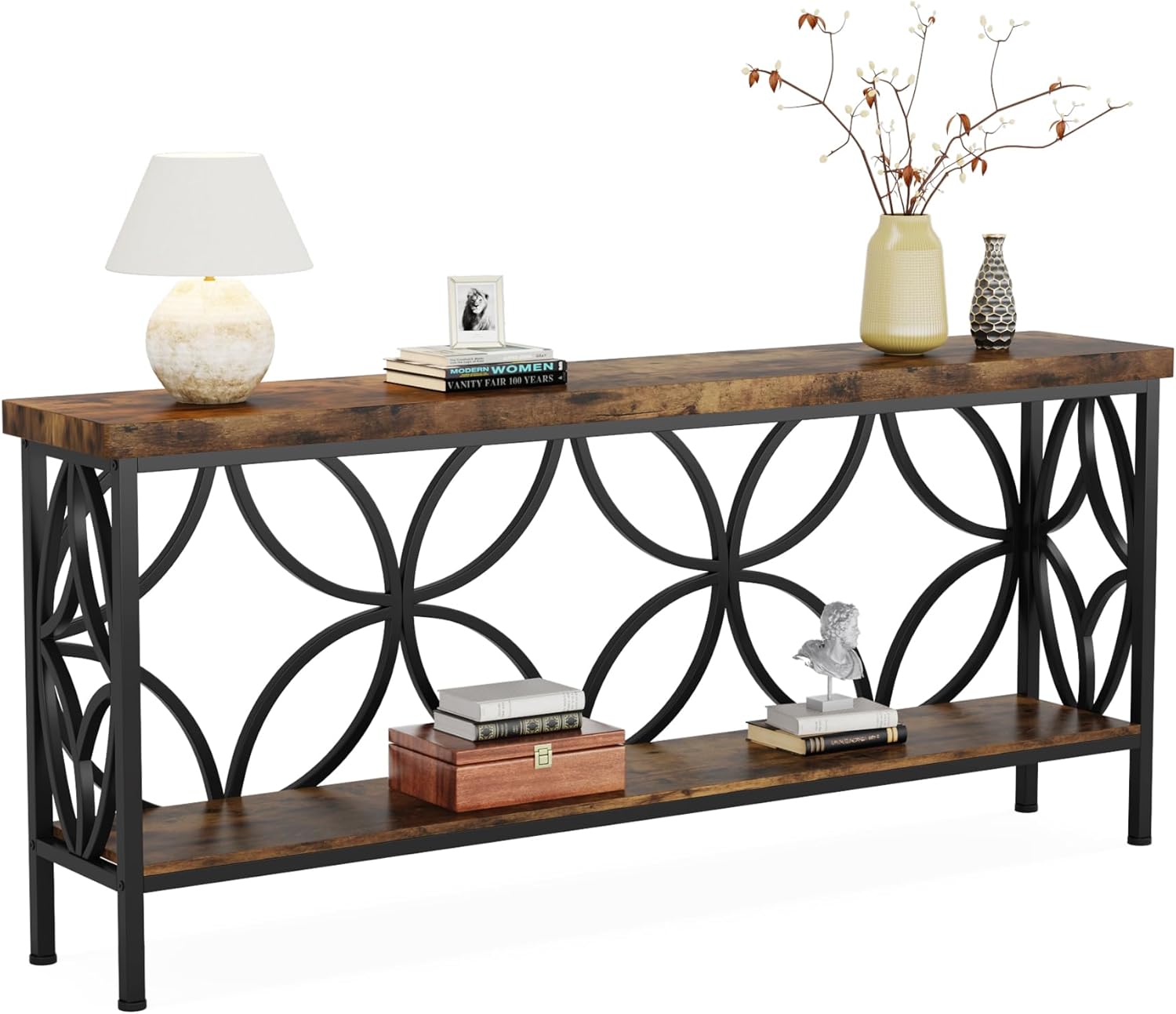 LITTLE TREE Sofa Table, 70.9 Inch Industrial Behind Couch Table with Storage Shelves, Narrow Long Console Table for Entryway, Living Room, Foyer, Hallway, Office Brown Large