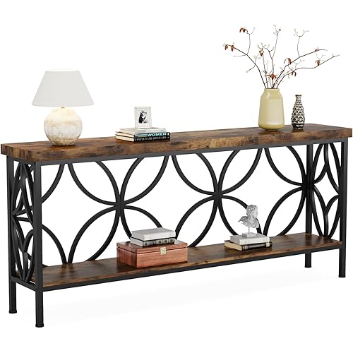 LITTLE TREE Sofa Table, 70.9 Inch Industrial Behind Couch Table with Storage Shelves, Narrow Long Console Table for Entryway, Living Room, Foyer, Hallway, Office