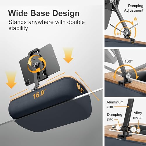 Miniatura 6 de Tablet Pillow Stand for Lap Use,Adjustable iPad Holder with Snack Bowl,360° Rotating Clip for 4.7-13" Kindle,Phone,Tablet.Ideal for Hands-Free