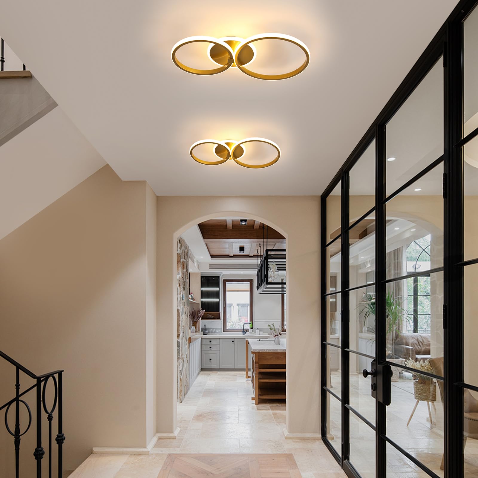 Comely Złoty Plafon LED, 42W 4700LM Nowoczesna Aluminiowa Lampa Sufitowa, Akrylowa Oprawa Sufitowa LED Do Salonu, Sypialni, Korytarza, Kuchni, Holu, Biura, 3000K Ciepłe Białe Światło