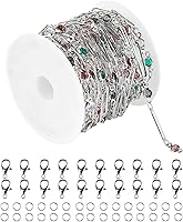 Vista 8 de YOUBEIYEE Cadena de 16.4 pies / 16.4 ft para hacer joyas, cadena de eslabones huecos de latón chapado en plata con forma de estrella hueca, collar