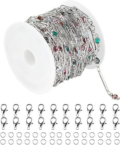 Miniatura 8 de Cadenas chapadas en oro de 33 pies, cadenas de eslabones de latón con forma de corazón con anillos de salto, cierres de langosta, cadenas para hacer