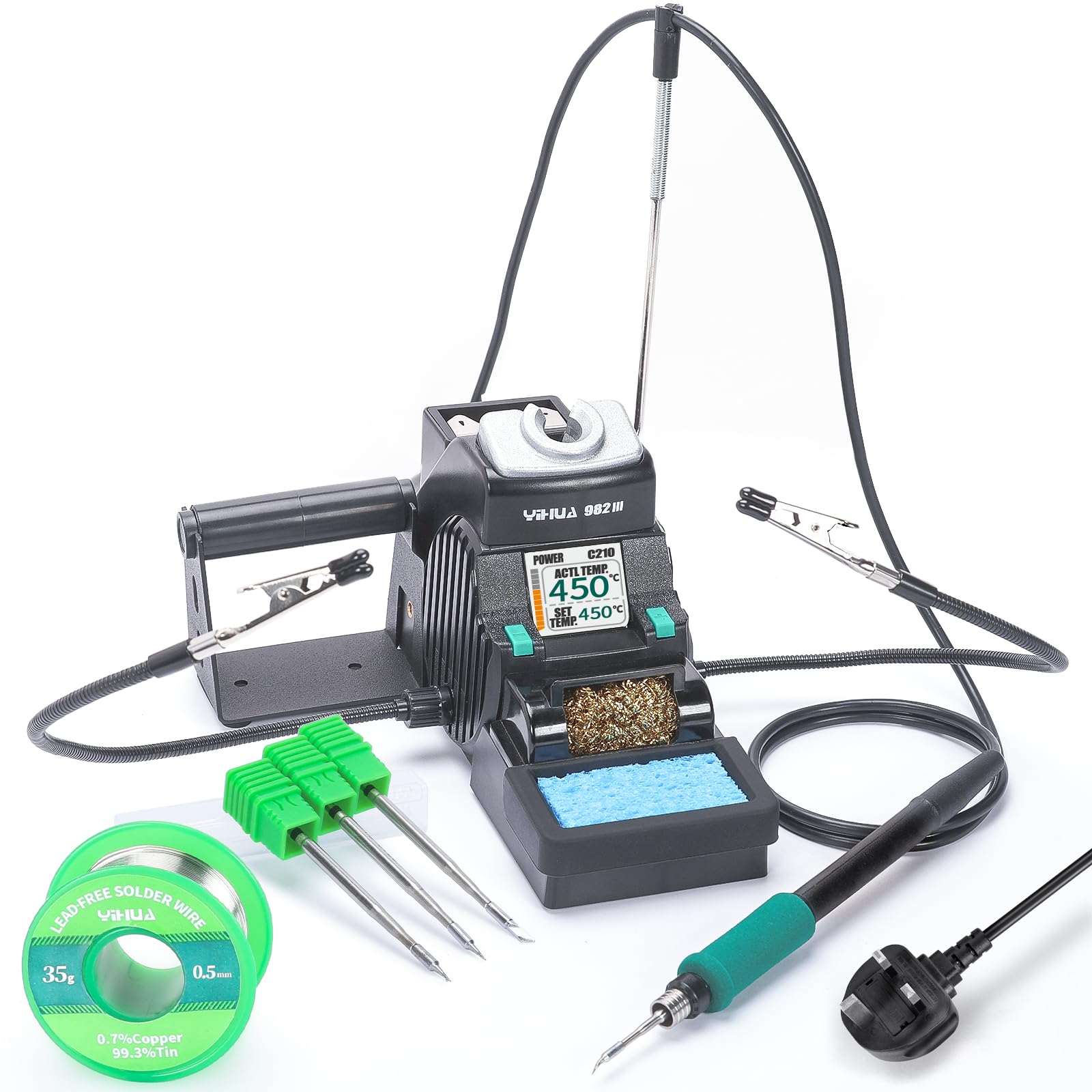 982-III Precision Soldering Station Kit C210-Compatible with 3 C210 Soldering Iron Tips, Lead-Free Solder Wire, Sleep Mode, Auto Standby, Tip Change Slots, Full-Color Display
