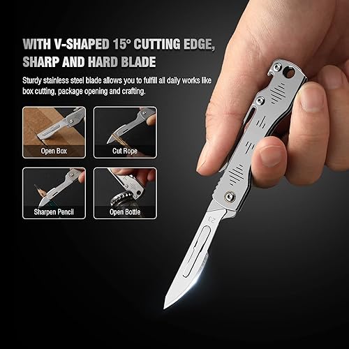 Miniatura 4 de Cuchillo de bisturí plegable, cuchillo de bolsillo de bisturí, bisturí quirúrgico con 10 cuchillas de afeitar reemplazables #23, abridor de