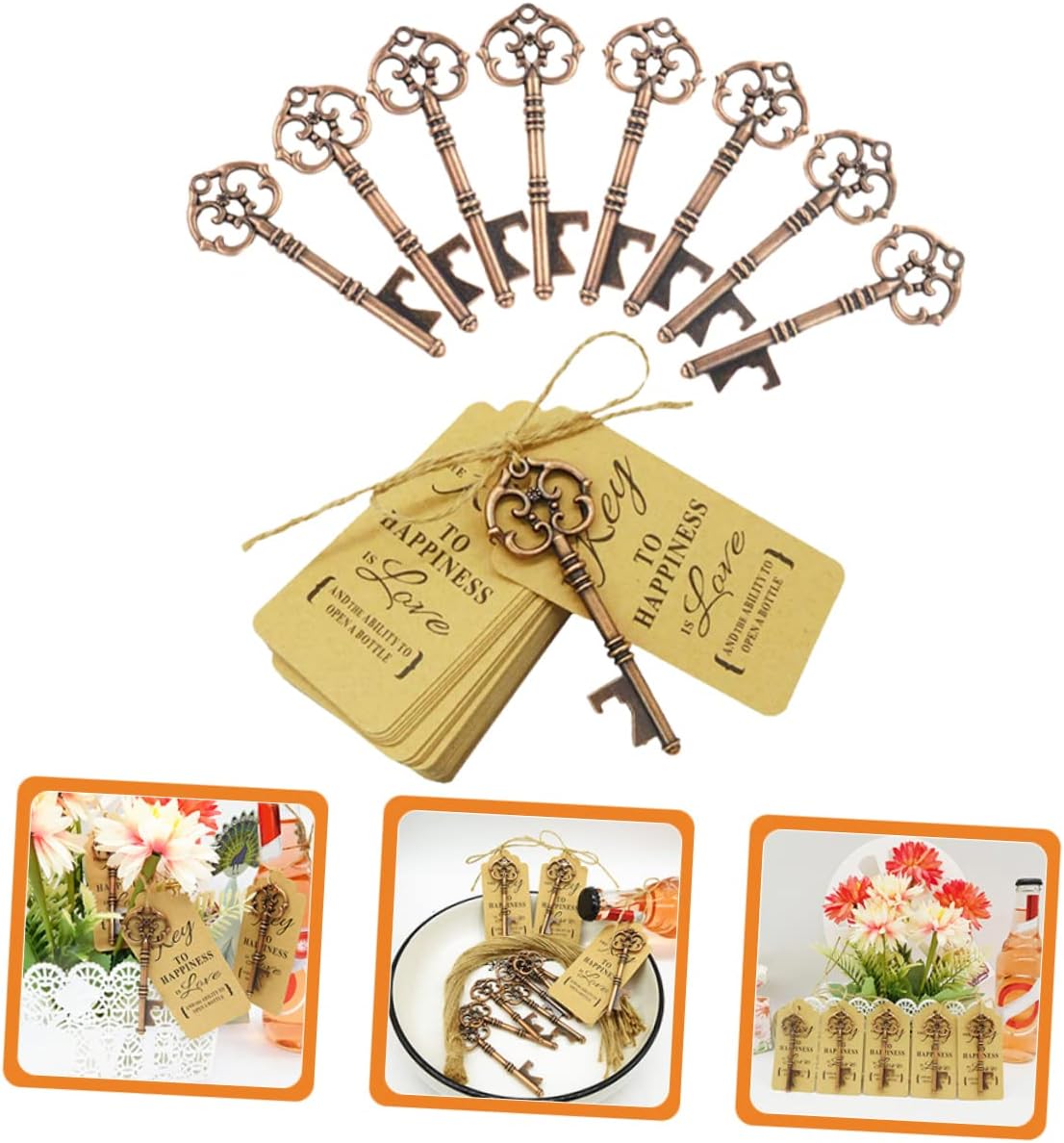 Mobestech 50 Sets Key Shaped Bottle Openers Openers with Tags and Ropes Wedding Favors and Party Supplies for Guests Easy to Use and Convenient