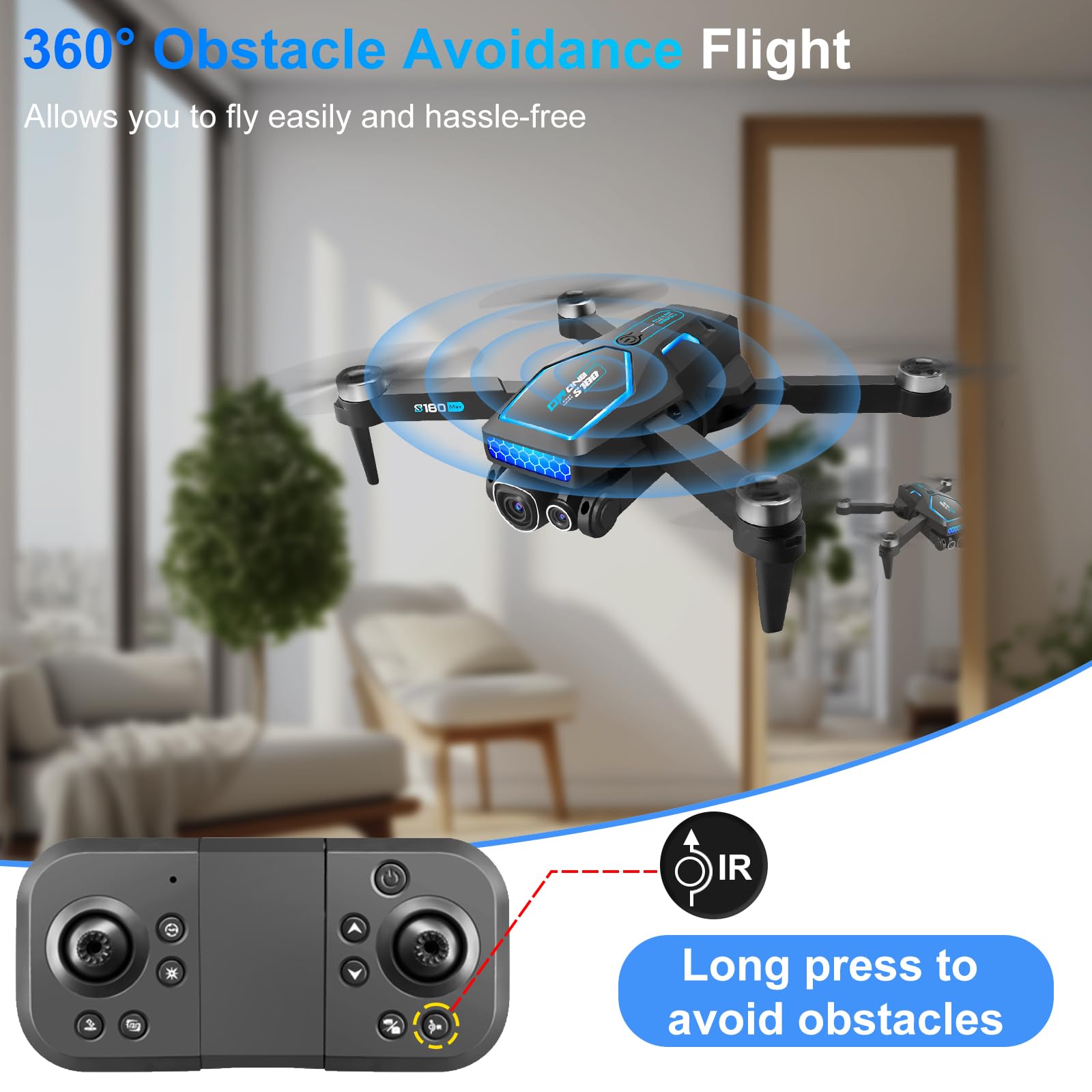 OBEST Drohne mit Kamera 4K für Erwachsene Anfänger Mini Faltbare FPV Drone | RC Quadcopter mit Bürstenloser Motor, 360° Hindernisvermeidung, 2 Akku 28 Minuten, 3D Flip, Ein Tasten Start/Landung