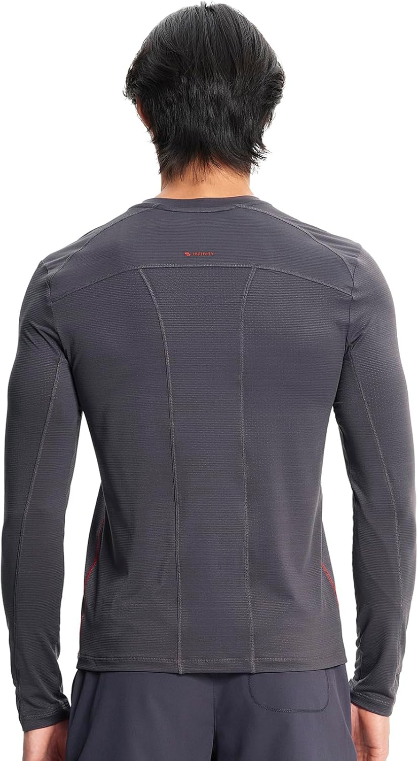 Cherokee Infinity Mens Long Sleeve Underscrub Top, Round Neck, Watch Slot Cuffs, Moisture Wicking 360 Stretch Fabric - IN608 - Image 2
