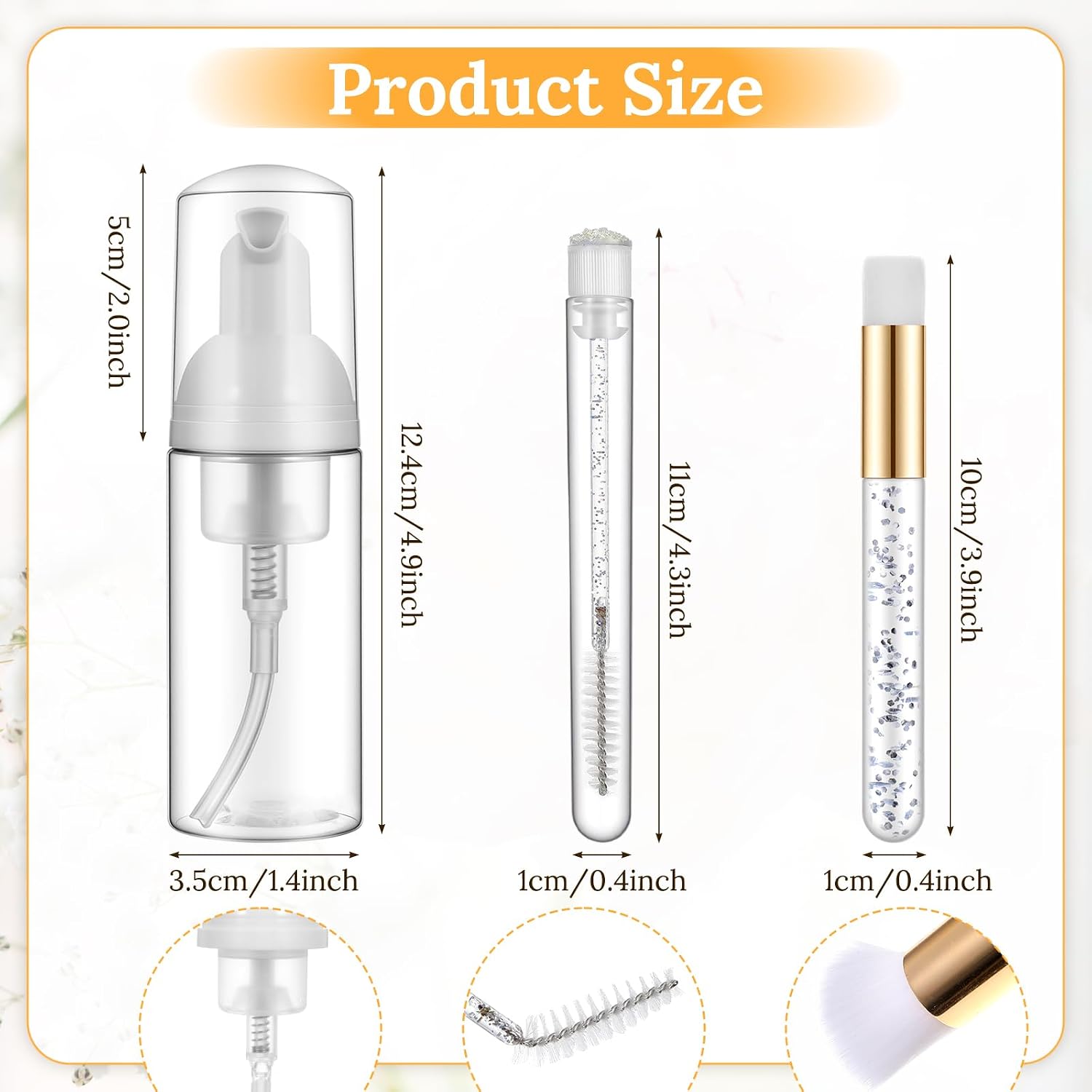 48 Pcs Lash Shampoo Brushes Soap Bottle Set, 16 Pcs Eyelash Extensions Brushes 16-Pcs Blackhead Nose Cleaning Brush 16-pcs Lash Shampoo Bottles, Eyelash Care Set for Women (White)
