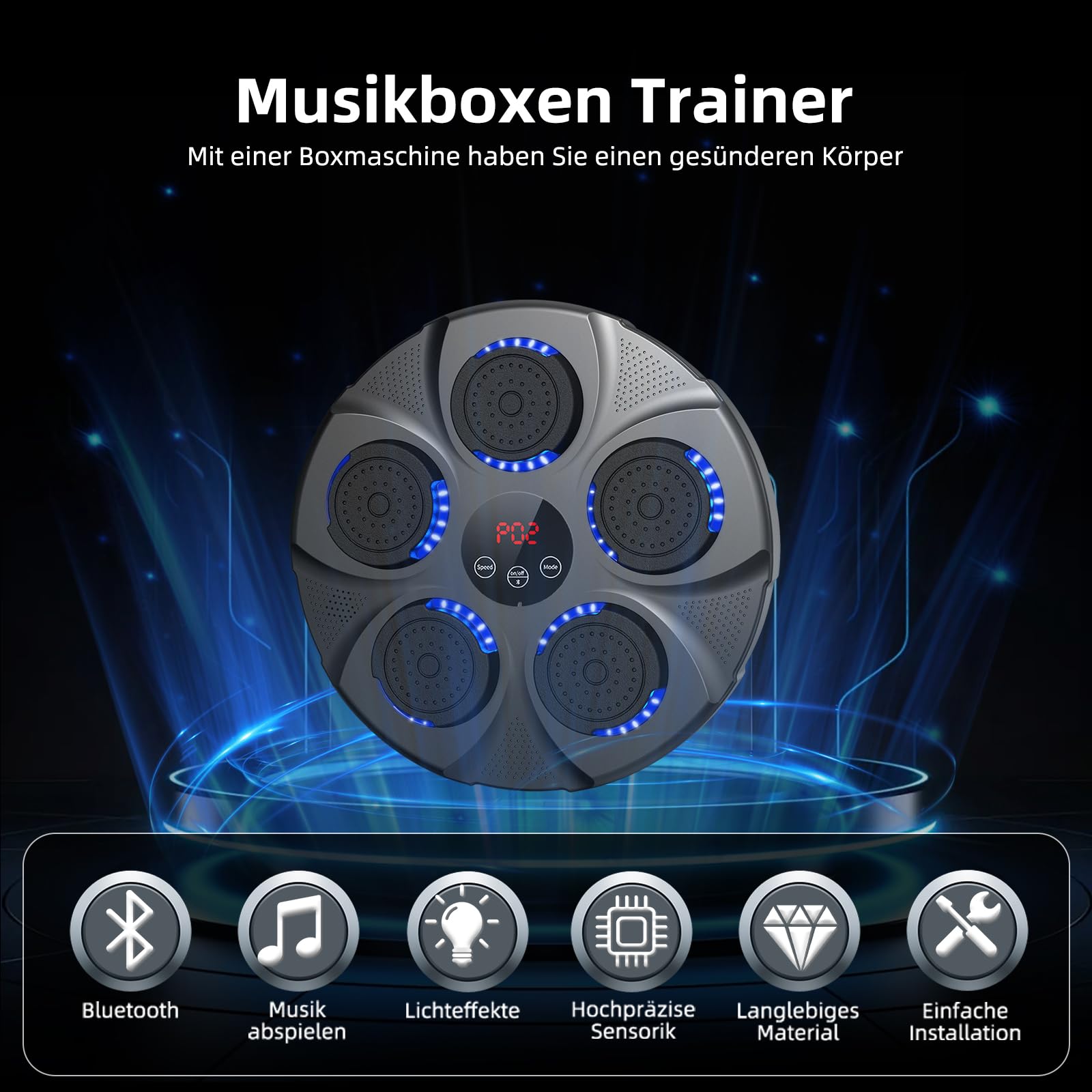 HotHands Music Boxing Machine, LED Musik Boxmaschine Unterstützt Bluetooth, 9 Geschwindigkeitsmodi und Zählmodus,Intelligente Elektronische Musik Box Trainingsgerät für Erwachsene für Haus