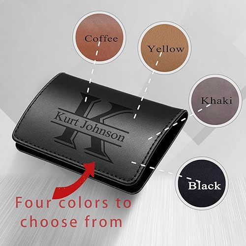 Miniatura 5 de Tarjetero personalizado en cuero - Tarjetero grabado personalizado para hombres y mujeres - Regalo de negocios duradero y multiusos