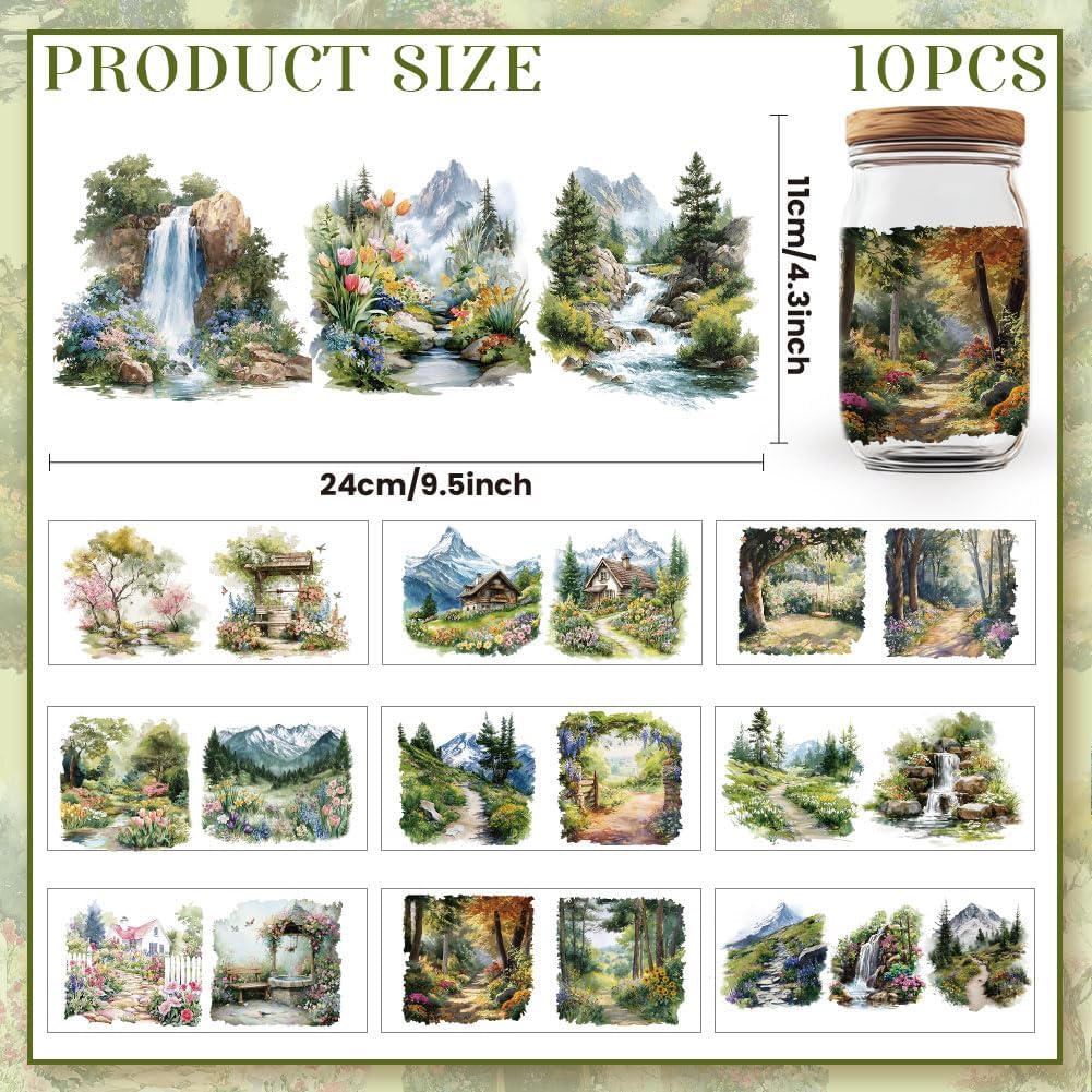 22 Pcs Forest UV DTF Cup Wraps, Spring Mountain Natural Scenery UV DTF Transfer Stickers Waterproof Rub on Transfer Stickers for Glass Cups Furniture Decorations