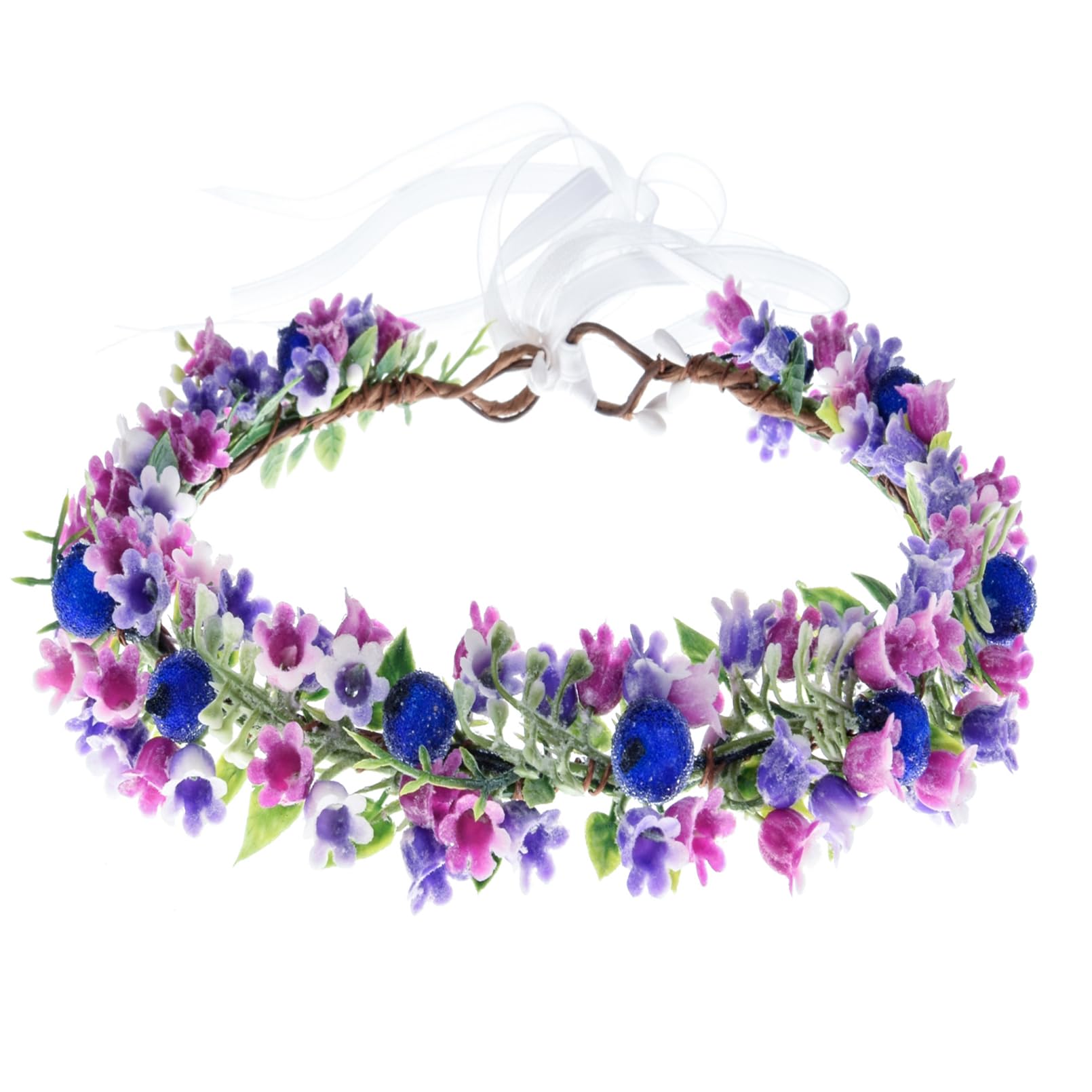 June BloomyFlower Girl Wedding Headpiece Bridal Flower Crown Spring Wreath BOHO Garland Halo (Berry Purple)
