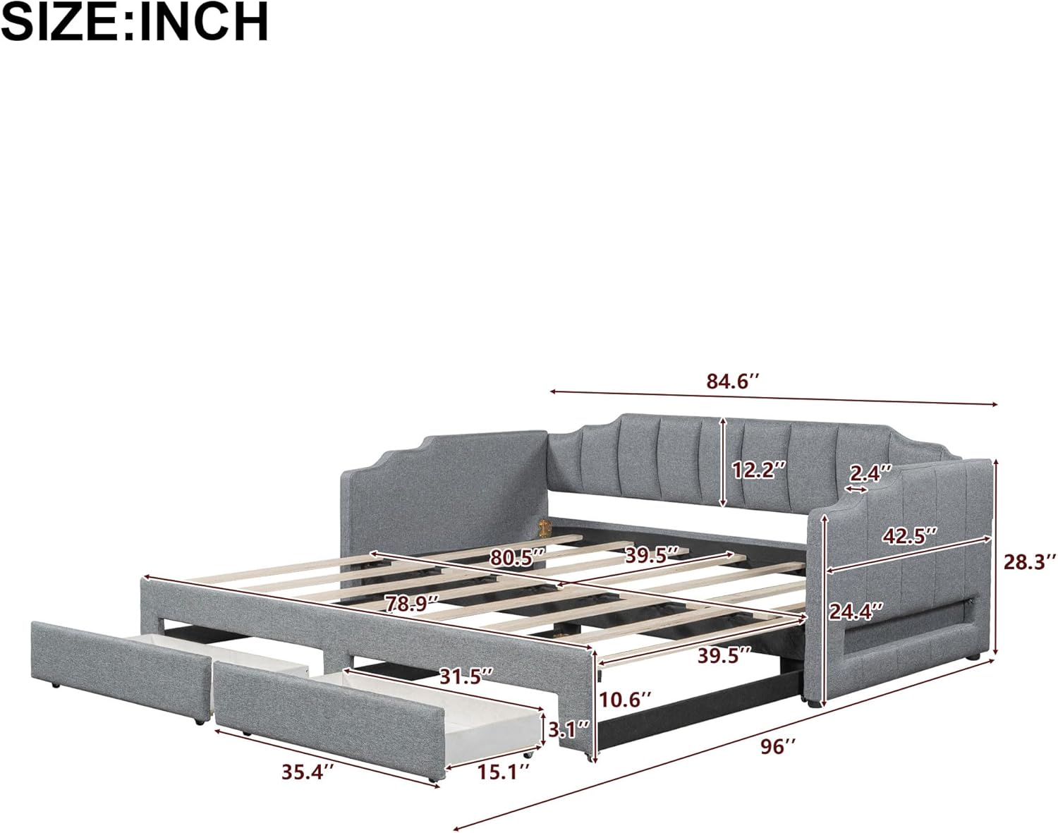 RuiSiSi Daybed dimensions diagram