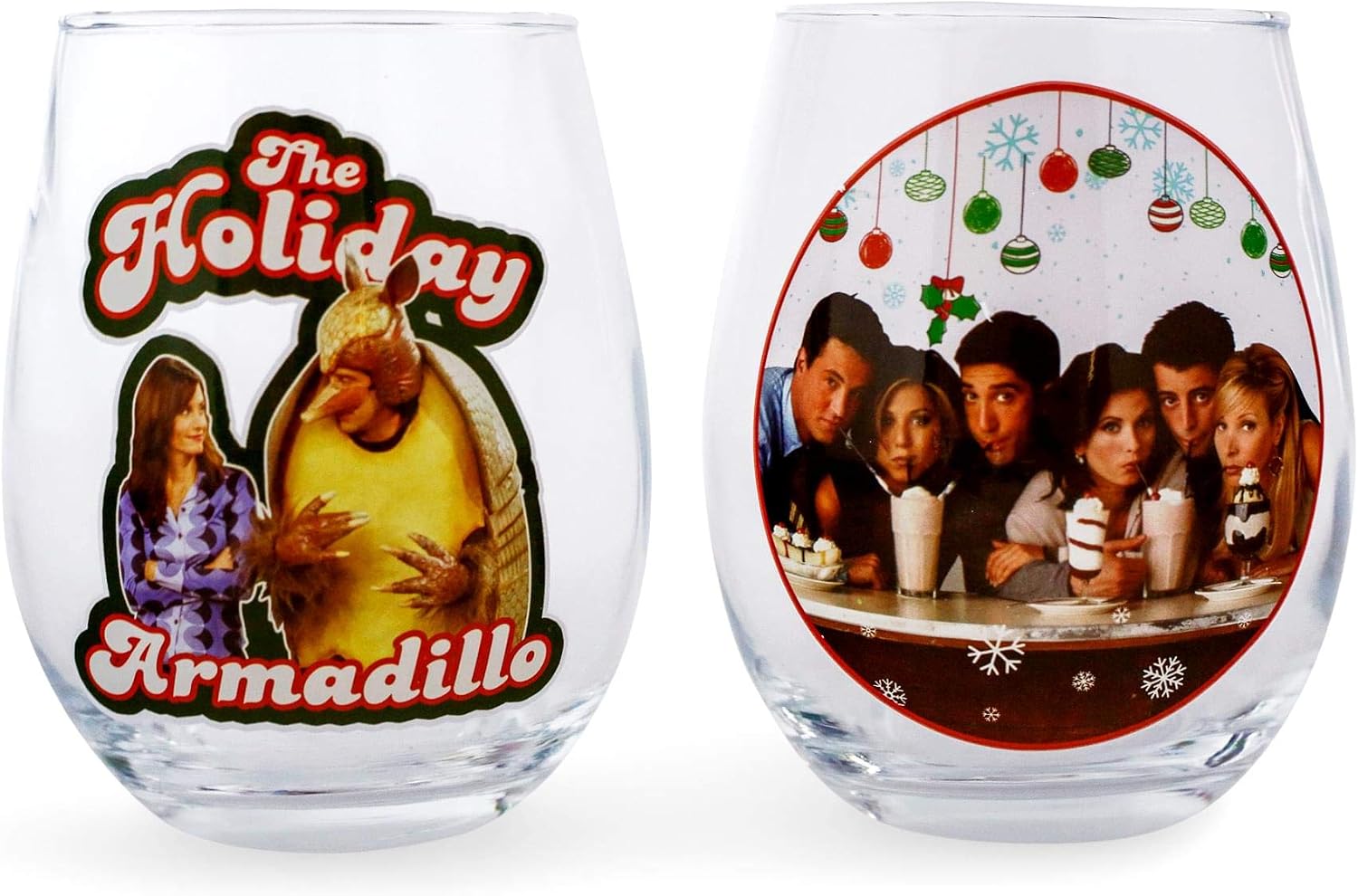 Silver Buffalo Friends TV Show Holiday Stemless Wine Glass Collectible 2-Pack | Oversized Glasses Set Of 2 | Drinkware for Tea, Coffee, Hot And Cold Beverages | Each Glass Holds 20 Ounces