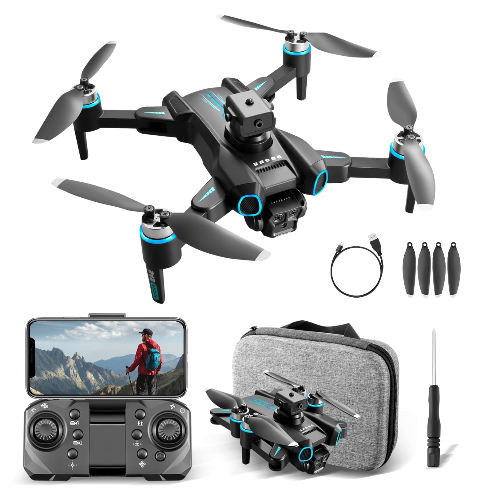 Drone com Câmera 4K, Drone Profissional Controle Remoto, 15 Minutos de Voo, Bateria