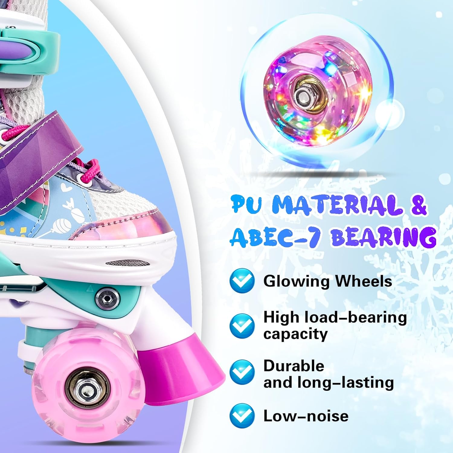 Roller Skates for Kids Ages 5 6 8 12 Year Old 4 Size Adjustable Quad Roller Skates for Girls Boys Toddler with Light Up Wheels Best Children Gift for Beginners Indoor Outdoor Sports - Image 3