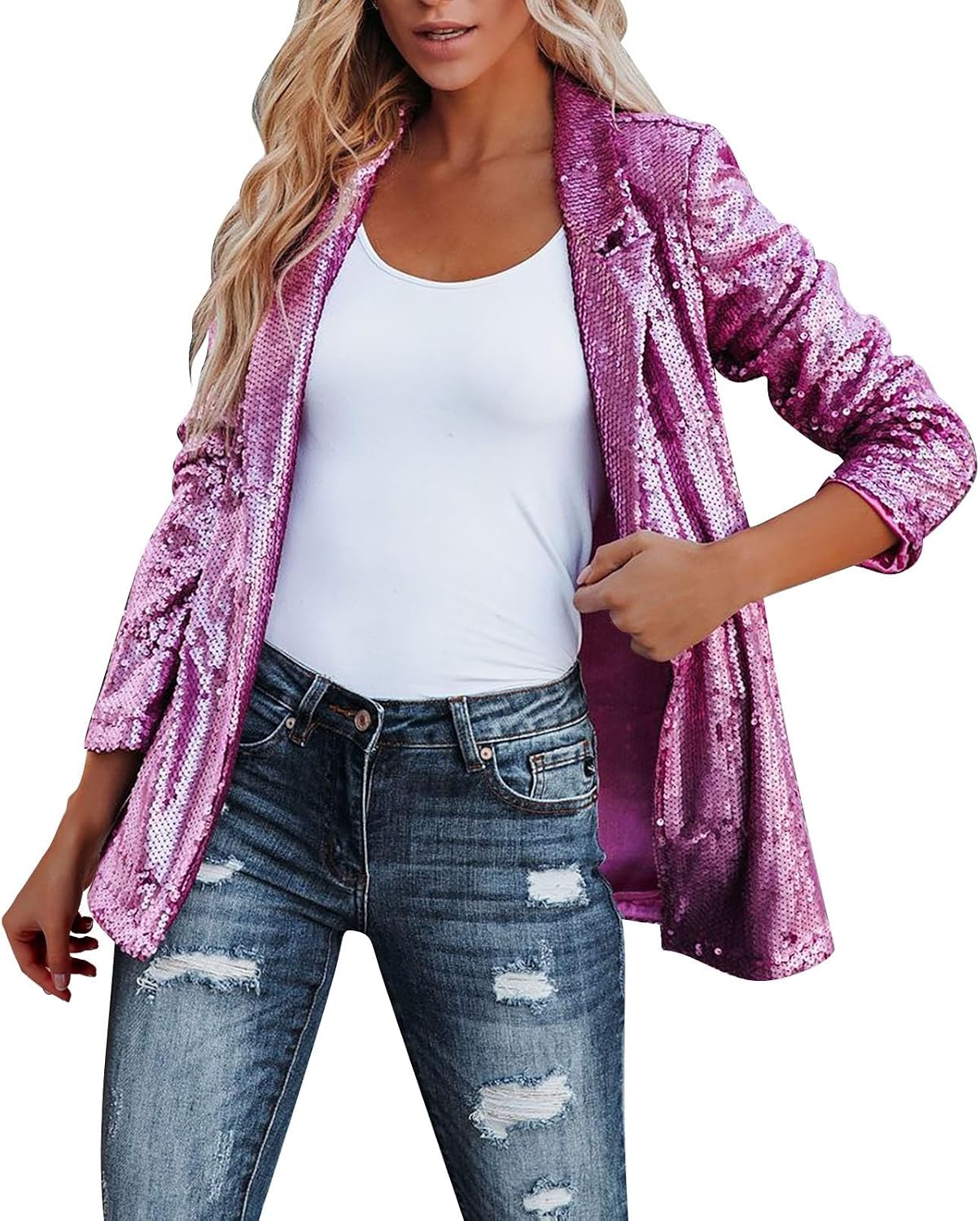 Blazer à Paillettes Femmes - Veste Élégante Manches Longues Pour Soirée Cocktail Et Fête