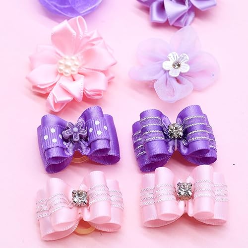 Miniatura 3 de 30 lazos rosados para el pelo de perros con diamantes de imitación para perros pequeños y medianos, lazos anudados con mariposas y perlas de flores,
