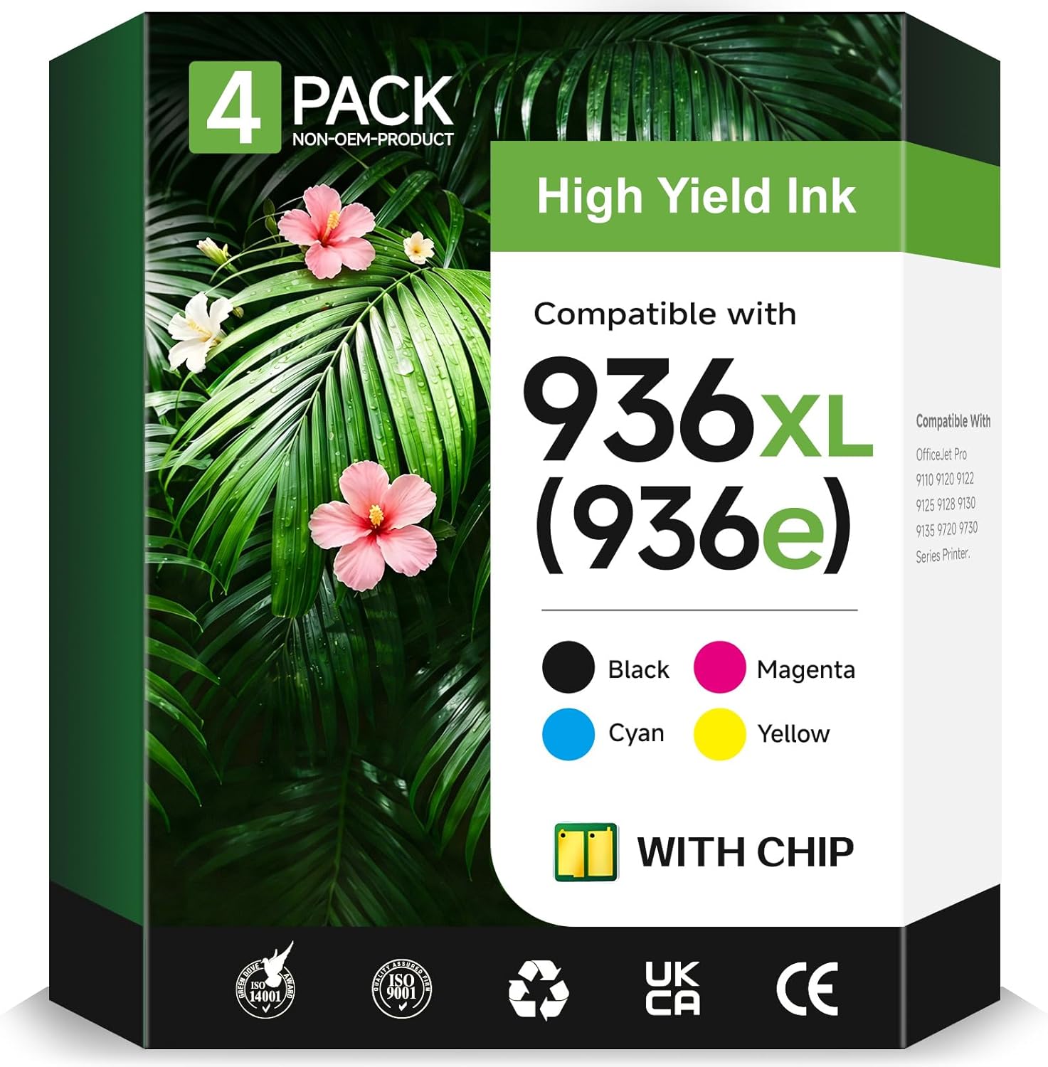 936XL 936e 936 Ink Cartridges Replacement for HP 936e 936 Ink Cartridges Combo Pack Work with Officejet Pro 9125e 9110 9120e 9130e 9720 9730e 9122 9128 Printer (4 Pack with Chip)
