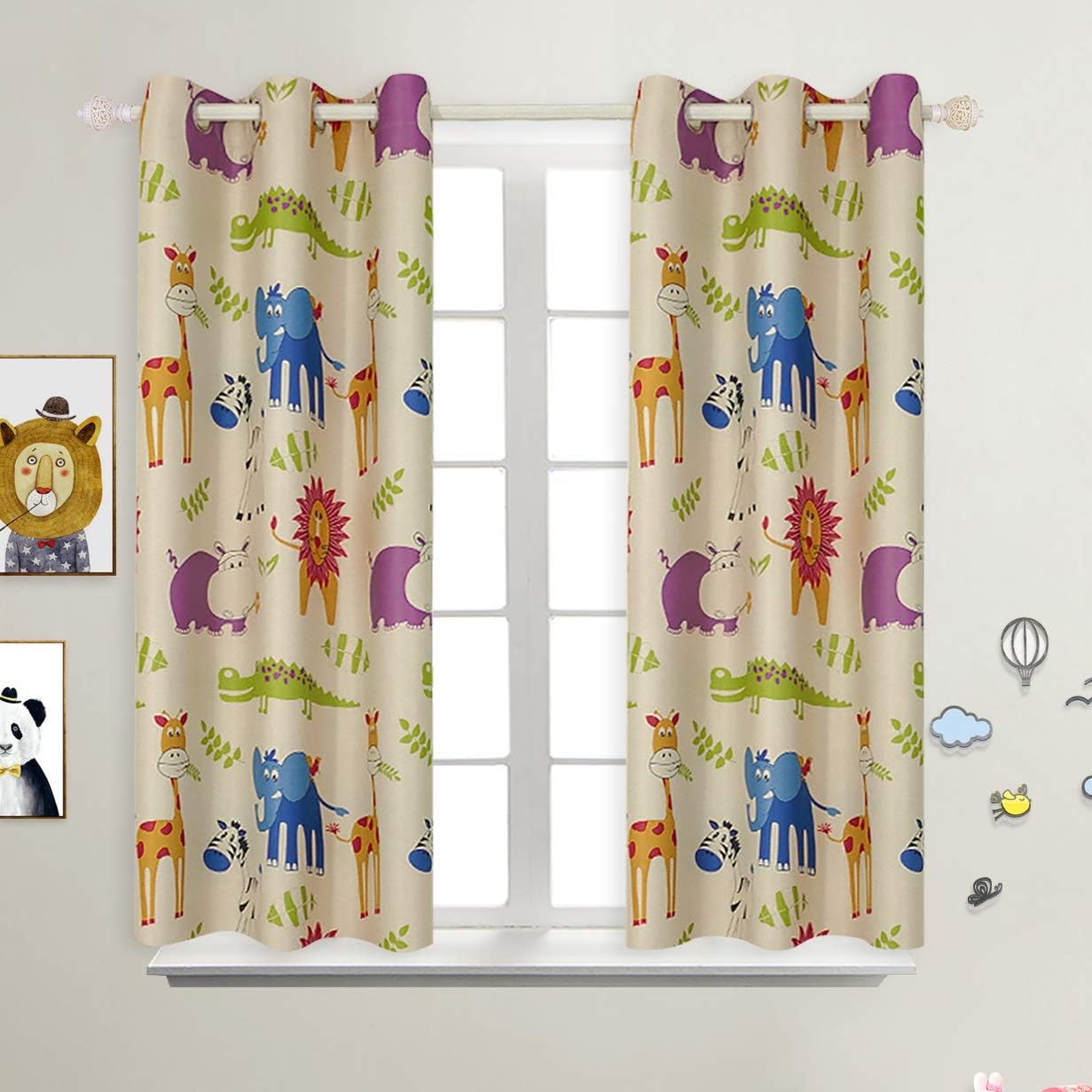 BGment Kids Blackout Curtains - Grommet Thermal Insulated Room Darkening Printed Animal Zoo Patterns Nursery and Kids Bedroom Curtains, Set of 2 Curtain Panels (38 x 54 Inch, Beige Zoo)