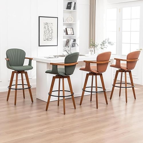 Miniatura 9 de LUNLING Taburetes de altura de mostrador de 26 pulgadas, taburetes de bar modernos de mediados de siglo, taburete de isla de cocina de piel