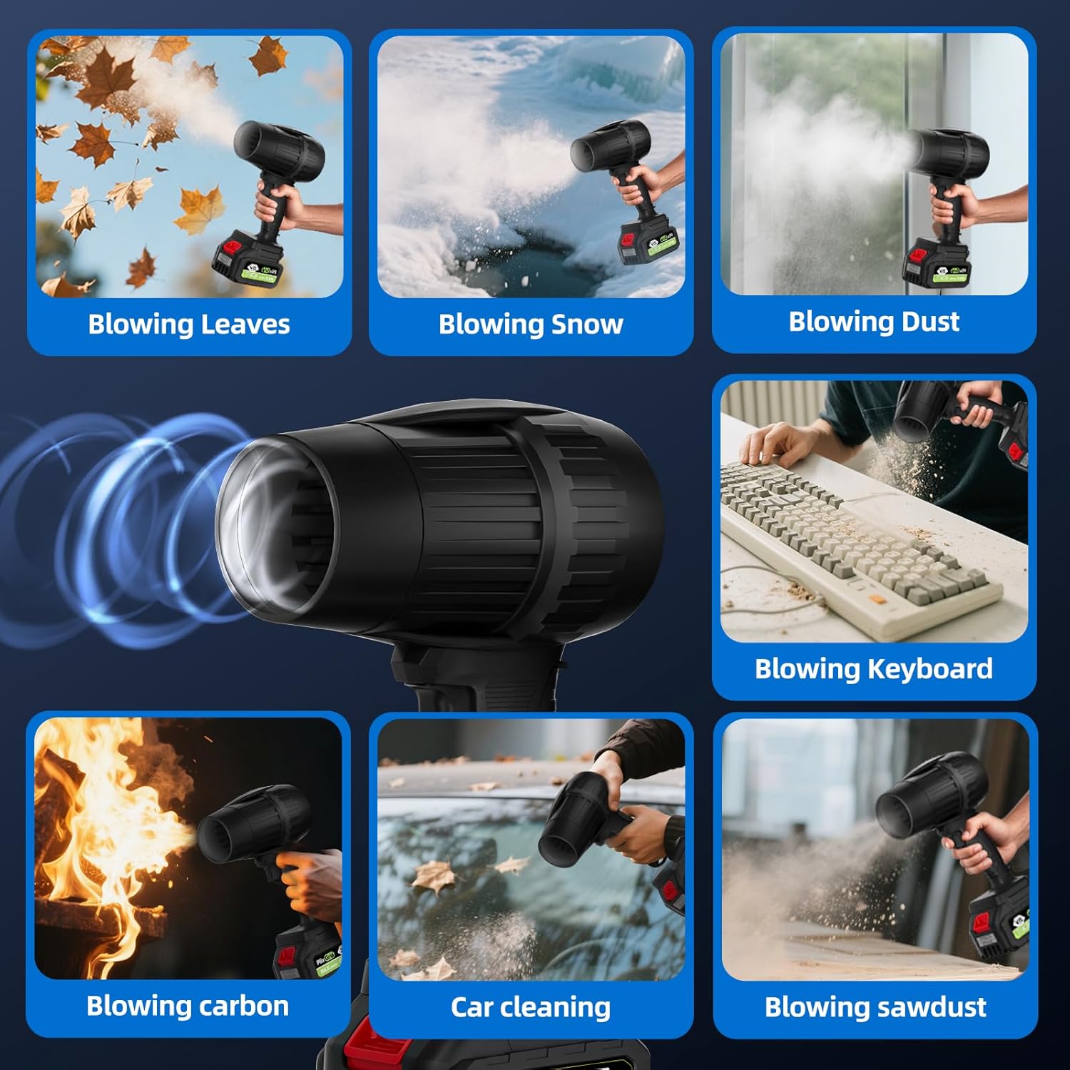 Leaf Blower Cordless with Battery and Charger,Electric Leaf Blower Cordless, 300000 RPM, 2 x 3.0Ah Batteries & Charger, Handheld Leaf Blowers for Lawn Care (Black Blue) - Image 6