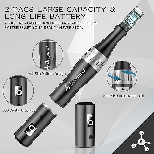 Miniatura 7 de Bolígrafo profesional inalámbrico de microagujas con 2 piezas de máquina de microagujas inalámbrica ajustable con 20 cartuchos de repuesto para uso