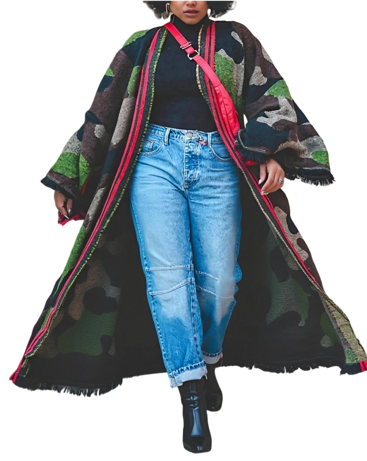 Unybwonn Women Long Cardigans Color Block Open Front Knit Sweater Cover up Maxi Dress Boho Long Sleeve Raw