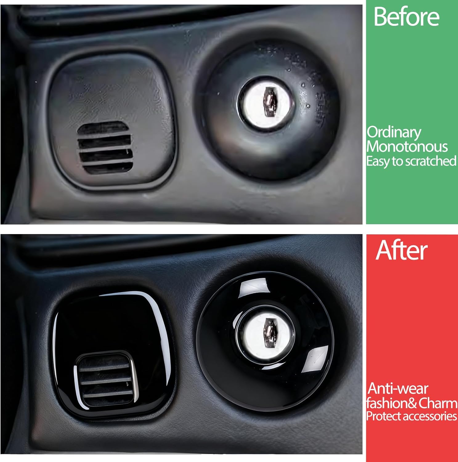 Dashboard Headlight Front Fog Button Lamp Trunk Start Keyhole Cover Trim Compatible with 1997-2004 Chevy Corvette C5, Central Control Panel Frame Decorative Car Accessories (Glossy Black)