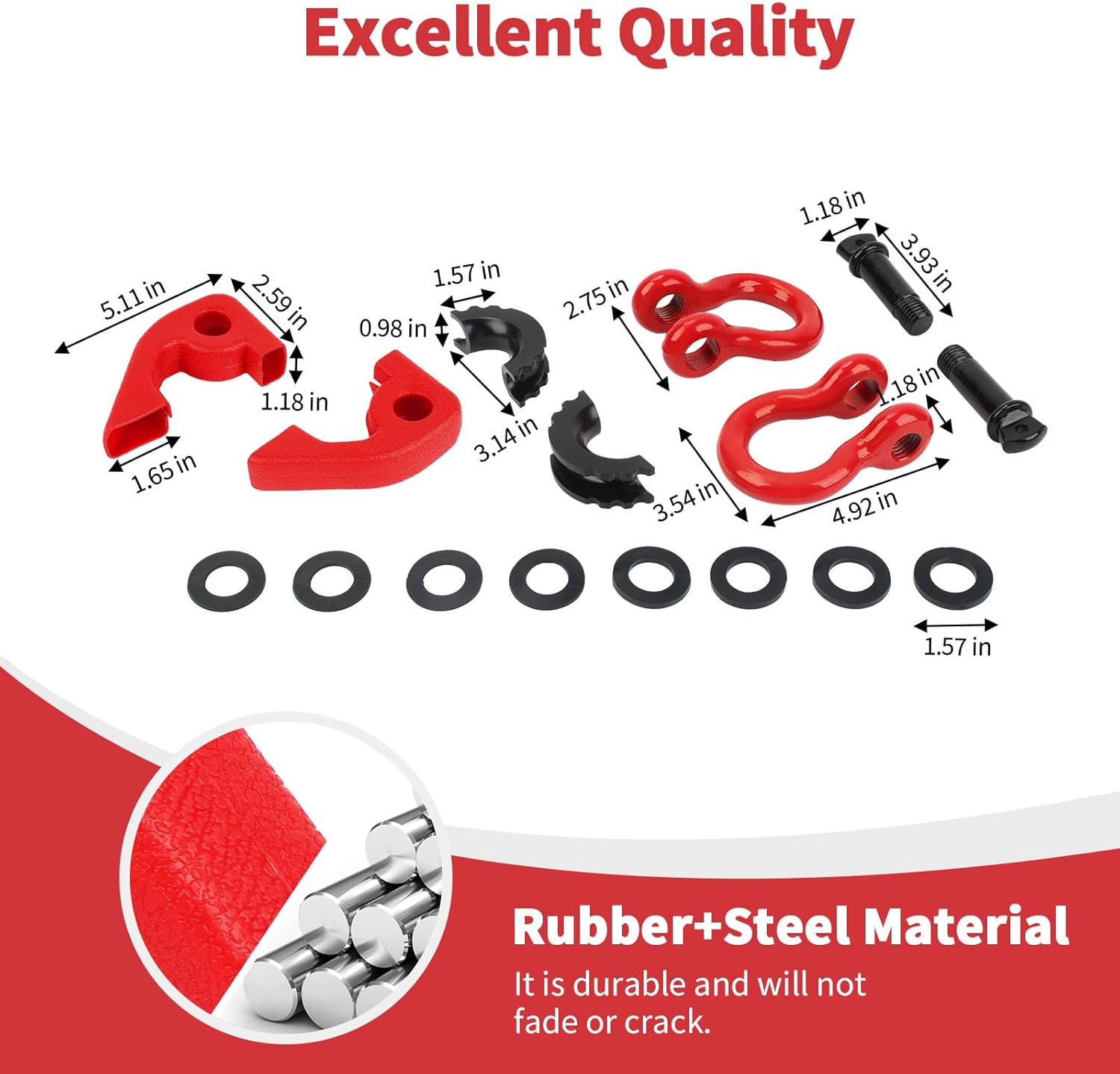 Linskip for Modular Steel Bumper Tow Hook Kit for Ford Bronco 2021-2025+, Tow Hook Covers & 3/4" D-Ring Shackle, 4.75 Ton (9500 Lbs) Capacity(Red)