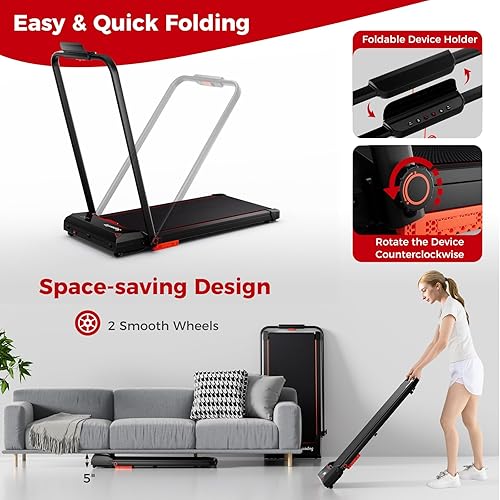 Miniatura 8 de Goplus 2 in 1 Folding Treadmill, 2.5HP 340 LBS Capacity Walking Pad with Handle Bar, Under Desk Treadmill with Remote Control, LED Display and APP,