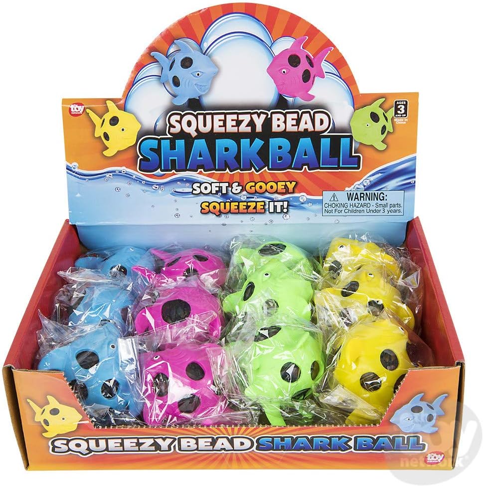Squeezy Shark Colorful Stress Balls ( Pack) 3.5". Rubber. Come in a Nice Retail Display Box. Relaxable Squeezable Ocean Sea Creatures. (12 Pack (in Display Box))