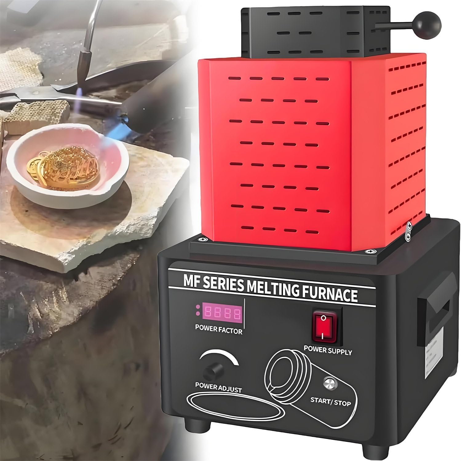 Electric Gold Melting Furnace 220v, 1600℃ /2912℉ Digital Metal Smelting Machine, Mini Medium Frequency Melting Furnace With 3KG Graphite Crucible Smelter Furnace Casting Furnace (Black 3KG)