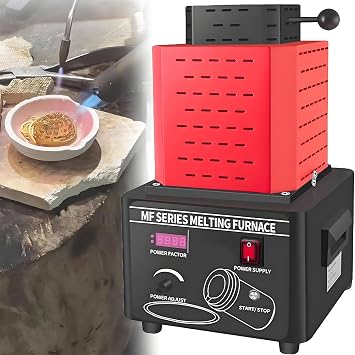 Electric Gold Melting Furnace 220v, 1600C /2912F Digital Metal Smelting Machine, Mini Medium Frequency Melting Furnace With 3KG Graphite Crucible Smelter Furnace Casting Furnace Red 3KG