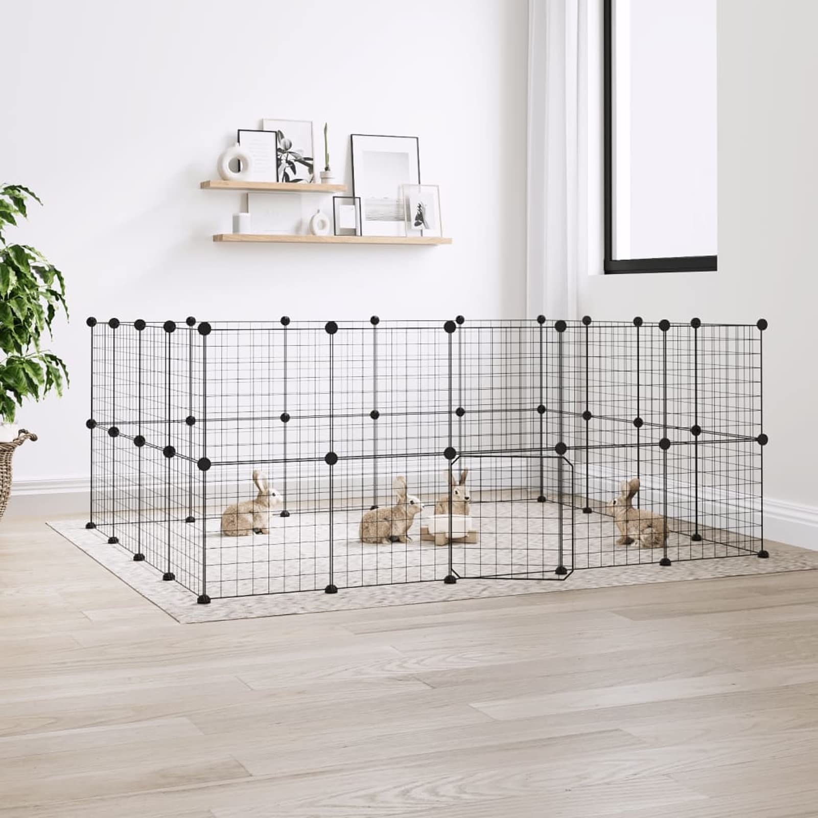Gecheer Rabbit Run,Puppy Pen Wire Mesh Cages DIY Puppy Cages 36-Panel Pet Cage with Door Black 35x35 cm Steel for Puppy,Rabbit,Kitten,Hamster,Guinea Pig,Turtle,Hedgehog 4.3 cm Grid height