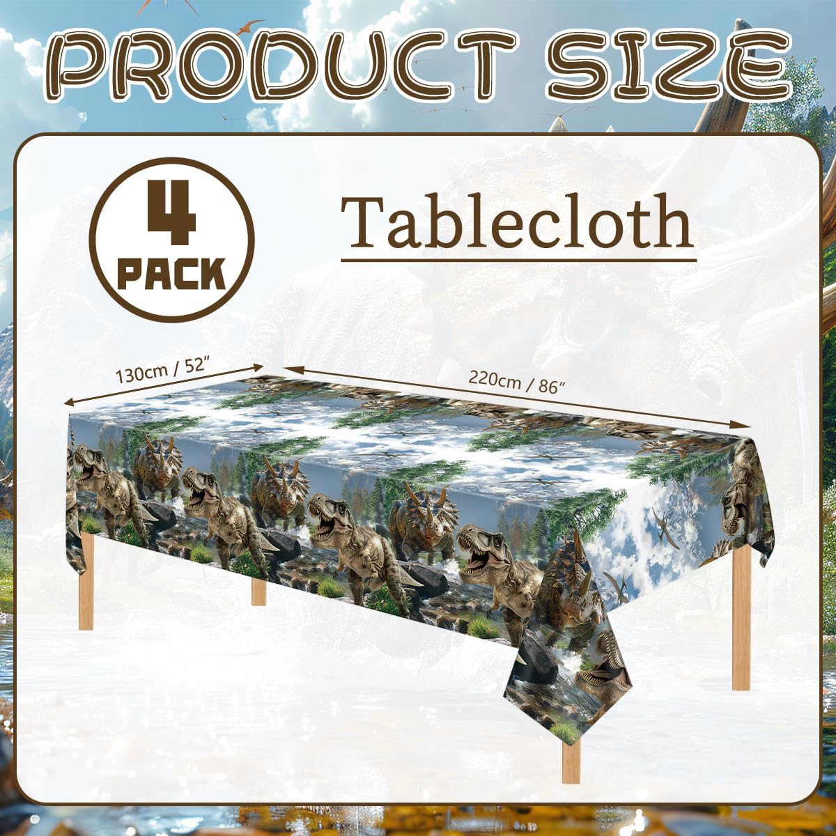 4 Pcs Dinosaur Tablecloths Dinosaur Party Table Covers Waterproof Rectangle Dino Table Cloth for Kids Boys Adults Birthday Party Picnic Supplies, 52 x 86 in