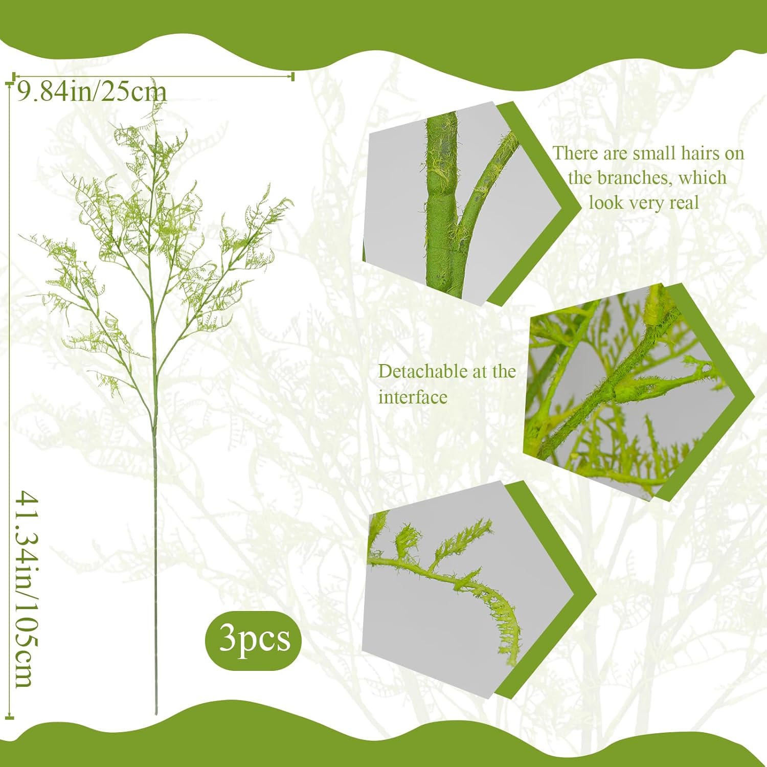 3 Pcs Artificial Branches for Vase 41.3" Faux Greenery Stems Persian Fern Leaves Artificial Shrubs Bushes Plastic Fake Plants Grass Faux Twig Branches for Indoor Home Office Table Centerpieces - Image 2