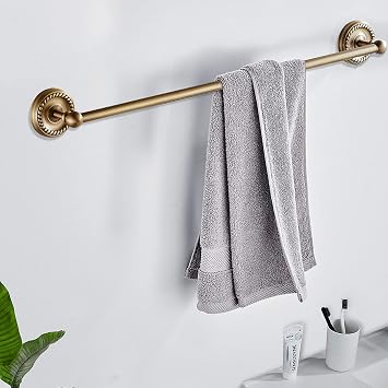 4 Piece Antique Brass Gold Bathroom Accessories Set - 24 Towel Holder, Antique Bar Brass Bath Accessories - Wall Mounted Bathroom Hardware Accessory Set