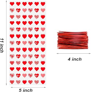 100 Pcs Valentine Cellophane Cookie Bags Goodie Candy Treat Bag with Twist Ties for Valentine's Day Party Supplies (Style B)