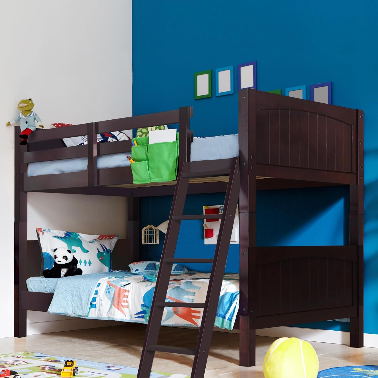 Twin Over Twin Bunk Bed, Space Saving Bed Frame with Under Bed Storage, Ladder & Guardrail, Convertible Wooden Bunk Beds into 2 Beds, Modern Heavy Duty Bunk Bed for Kids, Adults (Espresso)