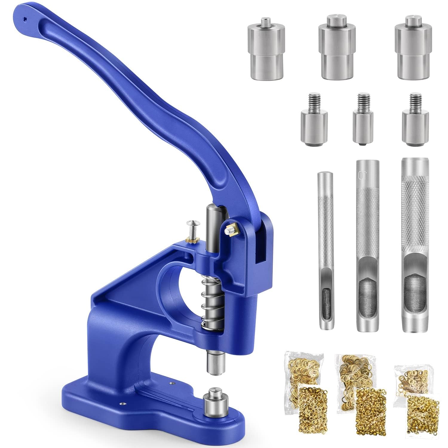 THE WHITE SHOP Hand Press Grommet Machine Heavy Duty Grommet Punch Tool Kit with 3 Dies, Punch Hole Tool and Gold Grommets for Leather/Shoes/Cloths