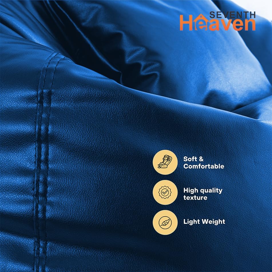 Image of Seventh Heaven 3XL Bean Bag Cover with Footrest and Cushion (Without Beans) | Premium Scratch Resistant Leatherette | (Leatherette Fabric - Royal Blue)
