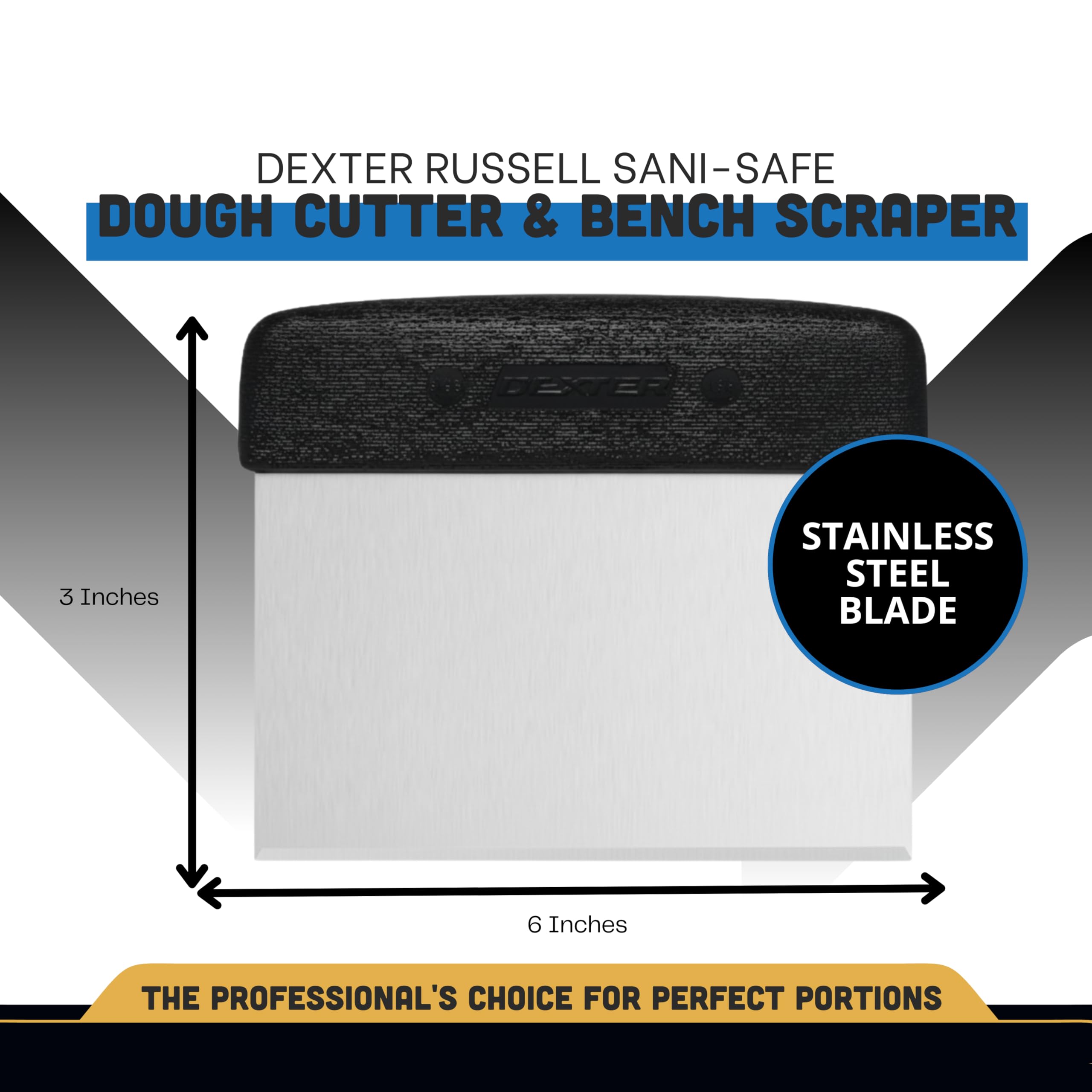 Dexter Russell S196B Sani-Safe (17303B) Dough Cutter/Scraper, 6" x 3", Stainless Steel Blade and Textured, Polypropylene Handle, Black, NSF Certified, Made in USA​‌‌‍​​‌‌​‌‌‍​​‌‌‌​‍​​‌‌‌​‍​‌​​‌​ Y