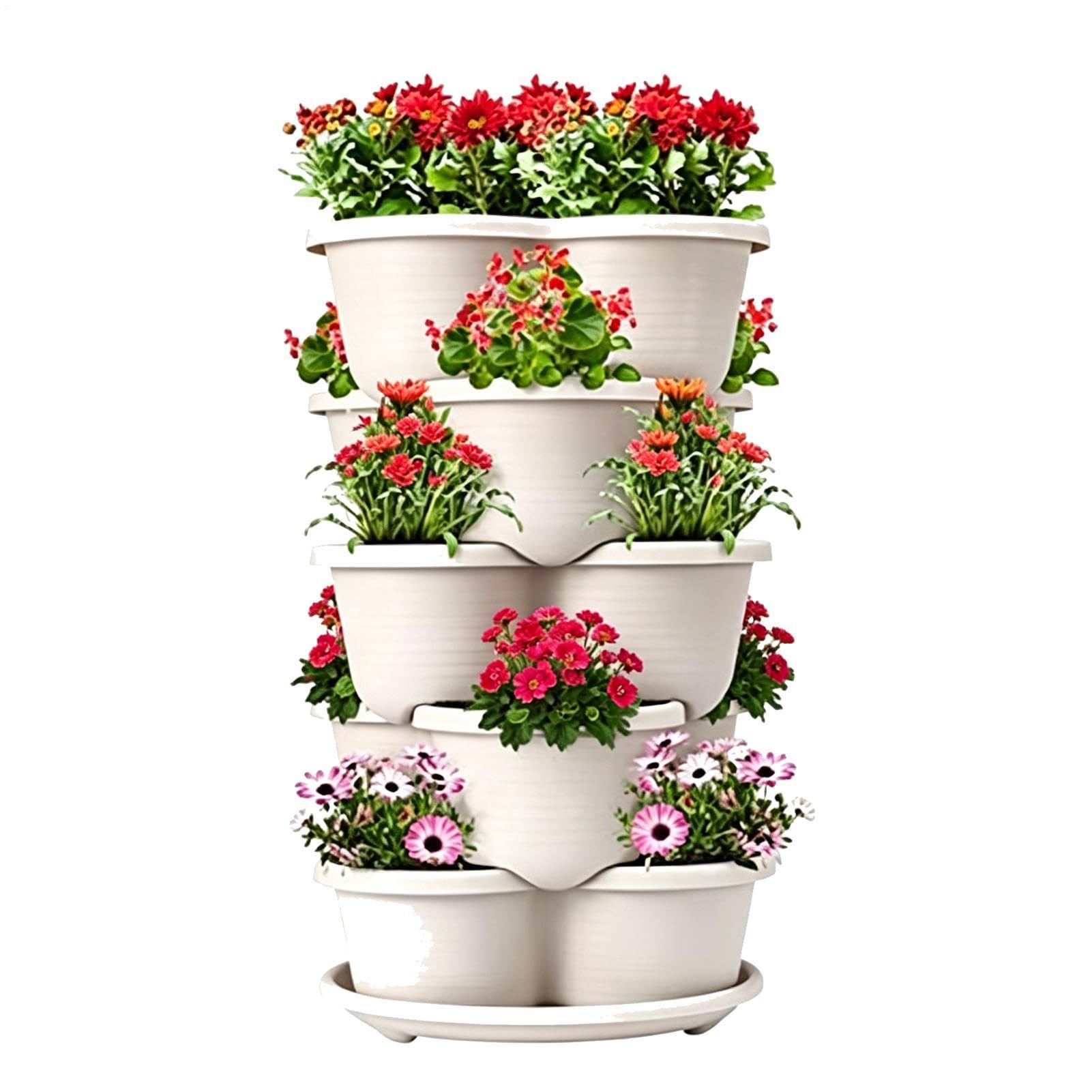 Macetas Apilables 5 Piezas De Macetas De Cultivo Apilables Elevadas Por | Jardinera Estratificada Útil para Exterior e Interior Hogar Patio Jardín Pared Flores Verduras y Casa