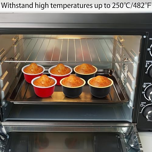 Miniatura 6 de Hacaroa 100 tazas de papel de aluminio para hornear con tapas de cúpula, forros desechables para cupcakes de 6 onzas, recipientes reutilizables para